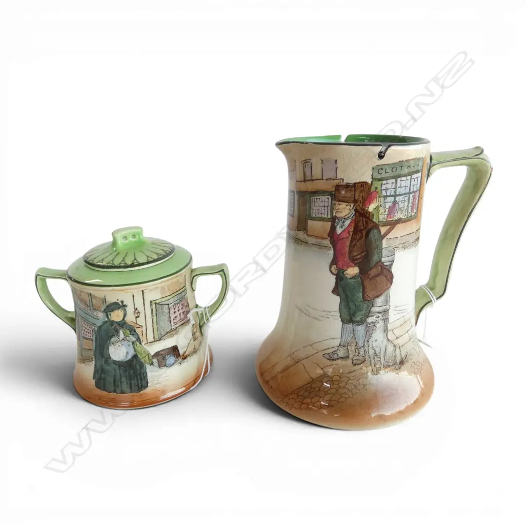 2 PCS ROYAL DOULTON DICKENS WARE, LIDDED JUG, 160mm & LIDDED SUGAR BOWL, H.95mm Image 1++