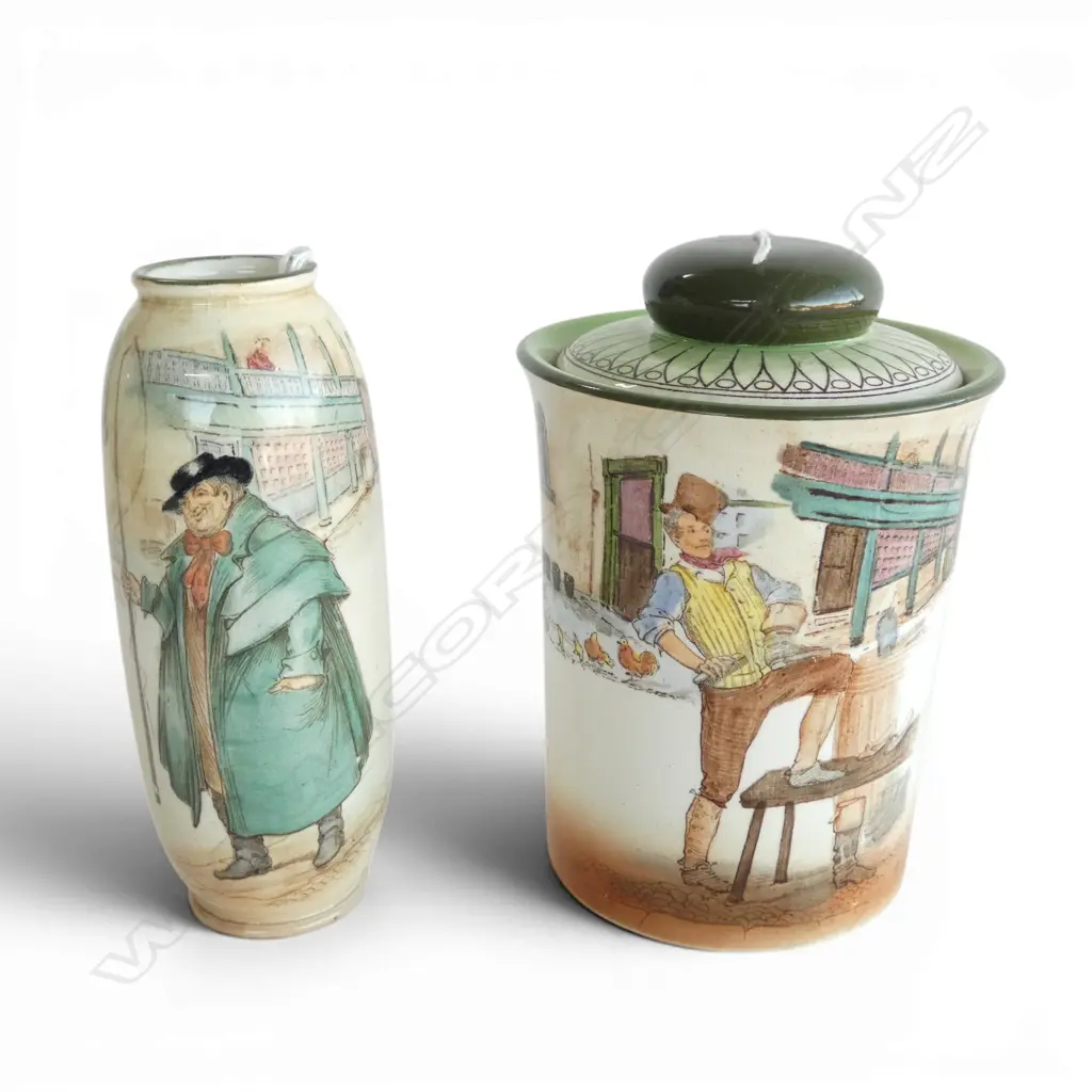 2 PCS ROYAL DOULTON DICKENS WARE VASE & TOBACCO JAR, H.160mm Image 1++