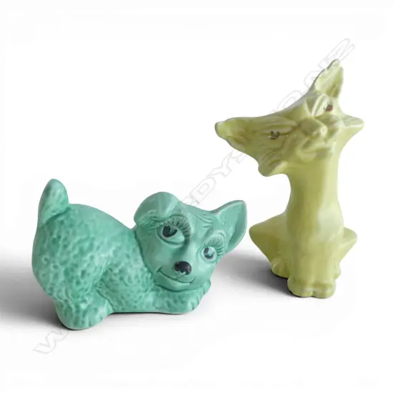 2 PCS SLYVAC; PLAYING PUPPY #1646, H.75x110mm & YELLOW 'CRAZY CAT' #25, H.130mm
