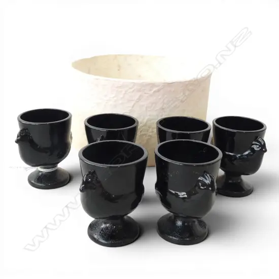 6 LUMINARC BLACK GLASS CHICKEN EGG CUPS H.70mm