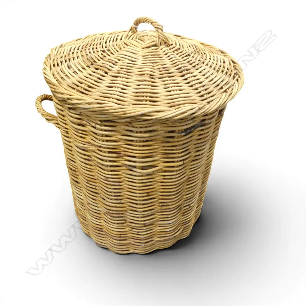 WOVEN CANE LIDDED LAUNDRY HAMPER H.600mm Image 1++