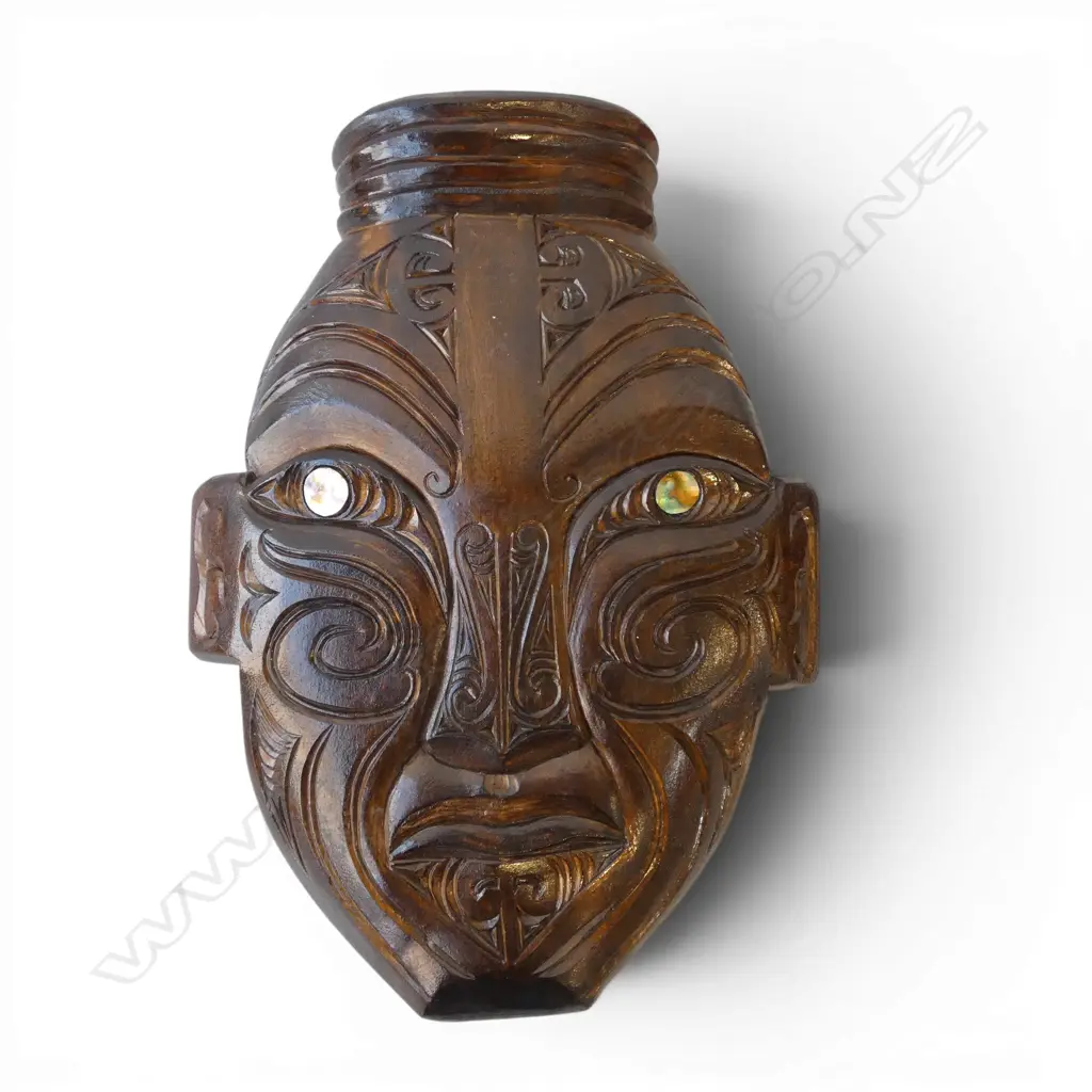 CONTEMPORARY CARVED MAORI WALL MASK by MITA MARE O TE RARAWA H.460mm Image 1++