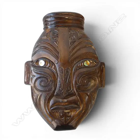CONTEMPORARY CARVED MAORI WALL MASK by MITA MARE O TE RARAWA H.460mm