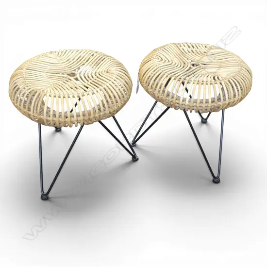 2 CONTEMPORARY BENT CANE SIDE TABLES H.440mm