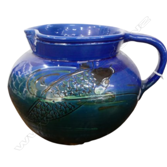 C H BRANNAM English LG STUDIO ART POTTERY JUG w. CARP FISH INCISED C H BRANNAM H.185mm