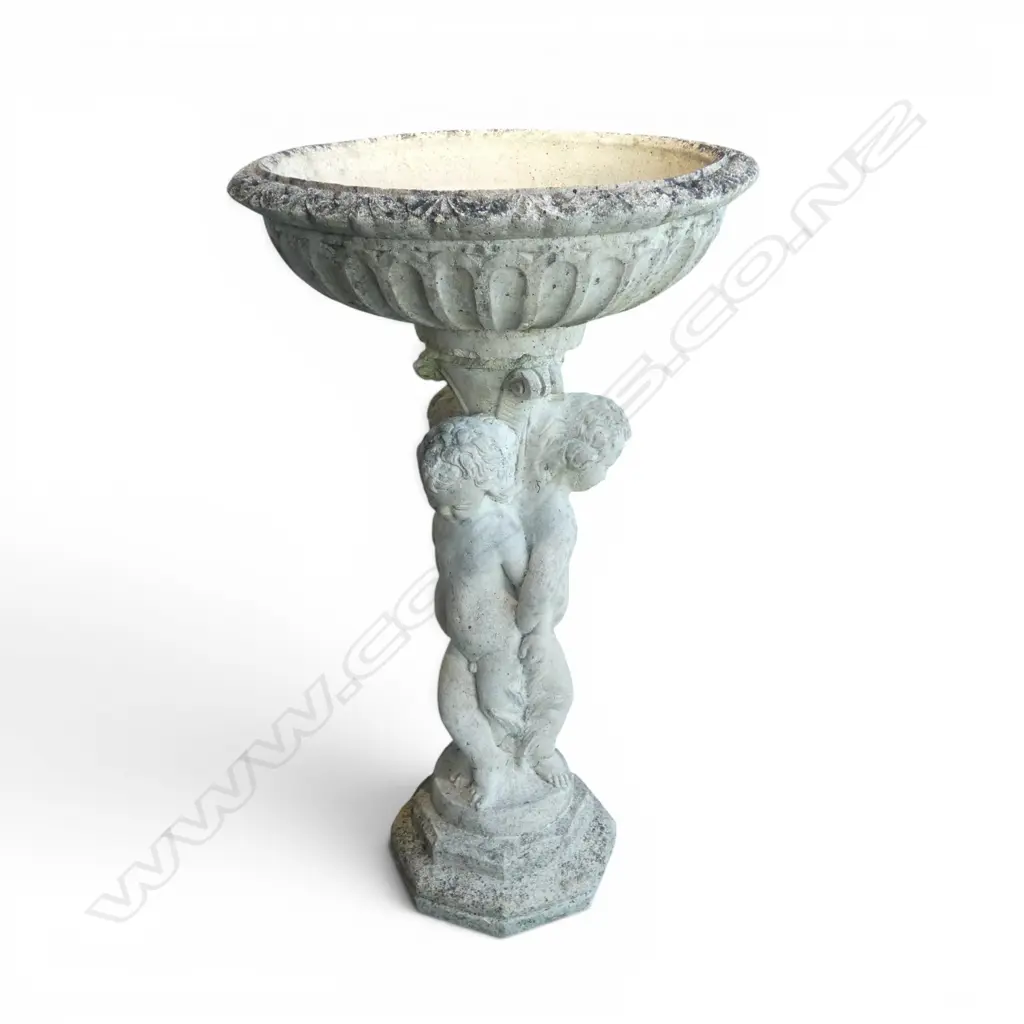 CONCRETE BIRD BATH, 3 CHERUB BASE Image 1++