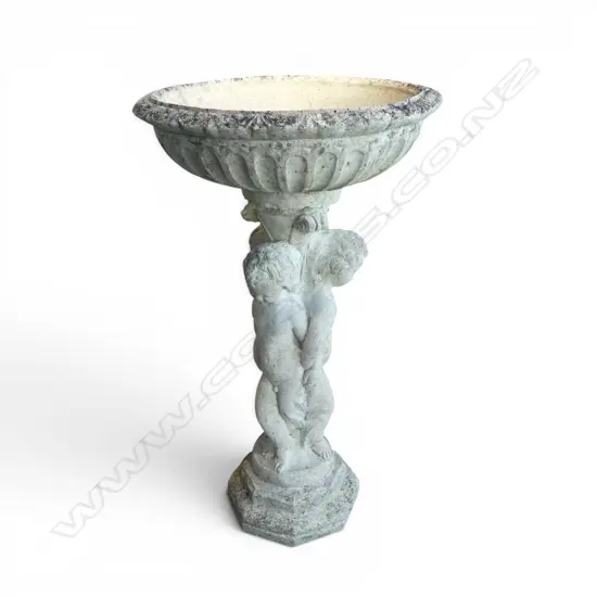 CONCRETE BIRD BATH, 3 CHERUB BASE