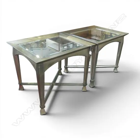2 CONTEMPORARY SILVER FINISHED RECTANGULAR COFFEE/SIDE TABLES 610x710x610mm