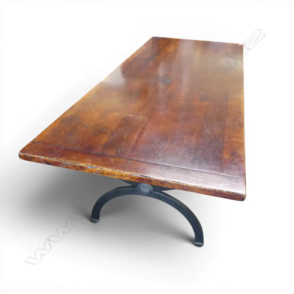 MODERN PLANK TOP DINING TABLE, METAL STRETCHER BASE 2200x900x720mm Image 1++