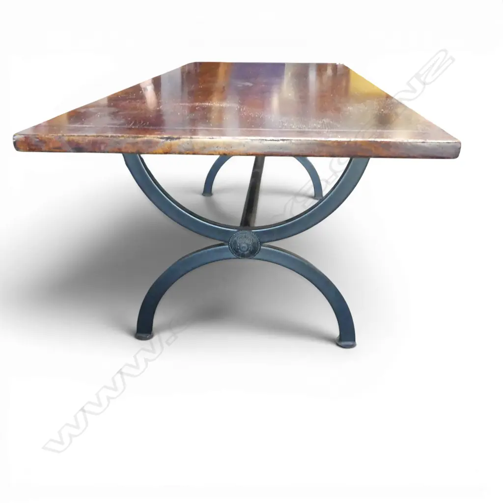 MODERN PLANK TOP DINING TABLE, METAL STRETCHER BASE 2200x900x720mm Image 1++