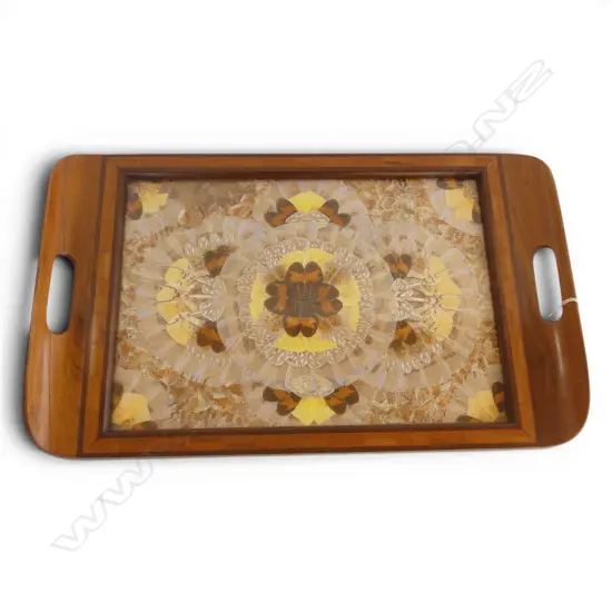 ANTIQUE BUTTERFLY WING TRAY (HANDLE REPAIR), L.465MM W.285MM