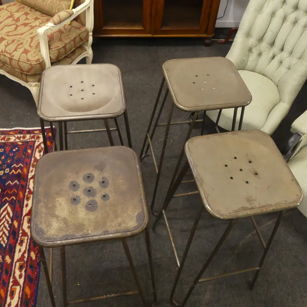 FOUR MID-CENTURY METAL STOOLS H.750mm Image 1++