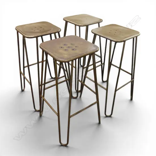 FOUR MID-CENTURY METAL STOOLS H.750mm