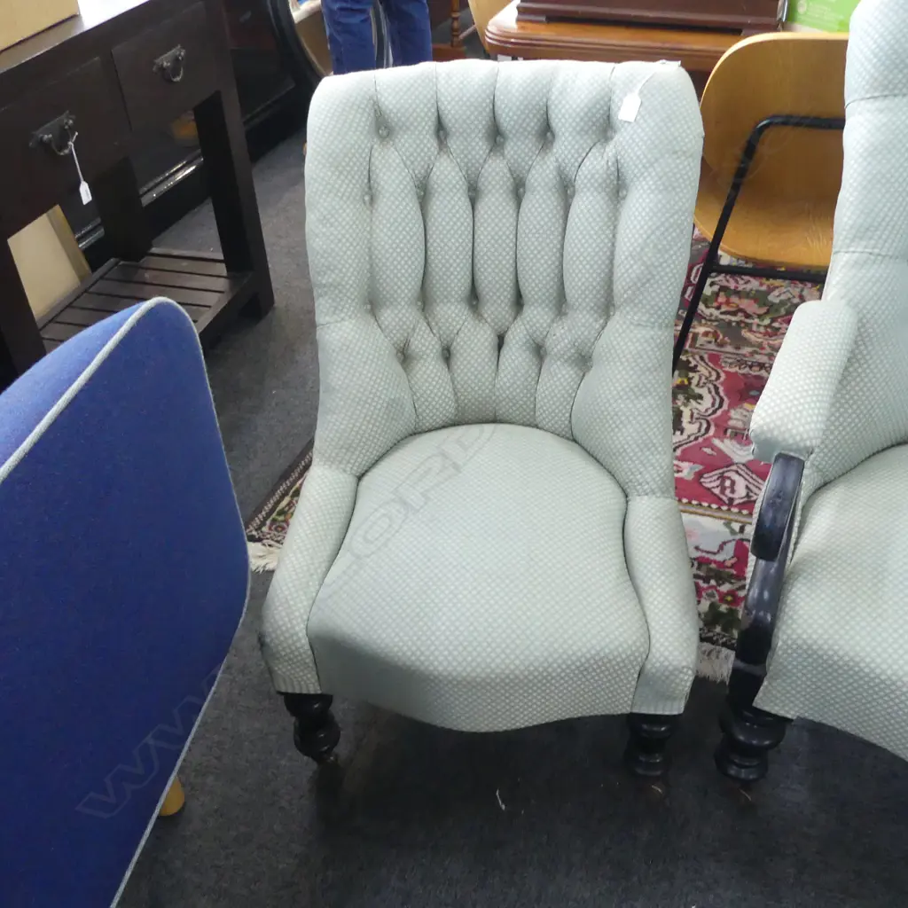 PR VICTORIAN EBONISED FRAMED SALOON CHAIRS buttoned backs Image 1++