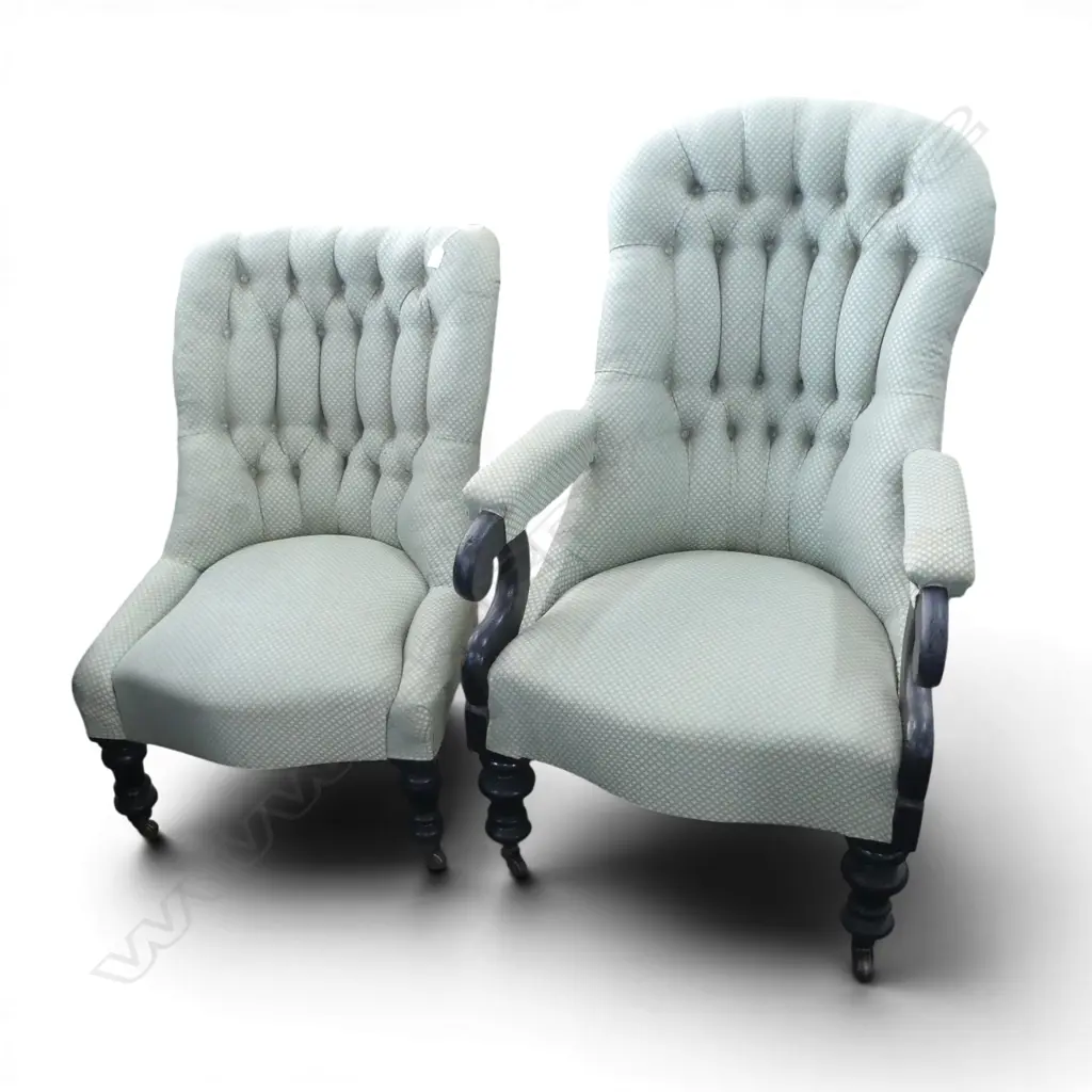 PR VICTORIAN EBONISED FRAMED SALOON CHAIRS buttoned backs Image 1++