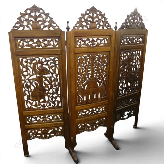INDONESIAN CARVED WOODEN 3 PANEL SCREEN 1780x620mm (each)