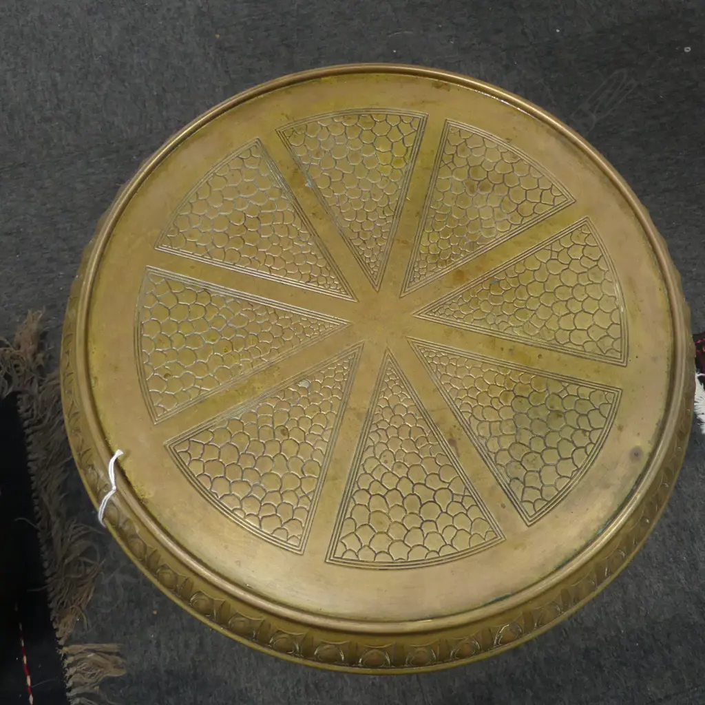 VINTAGE BRASS SIDE TABLE OF UNUSUAL ARTS & CRAFTS DESIGN H.705mm, 400mm dia Image 1++