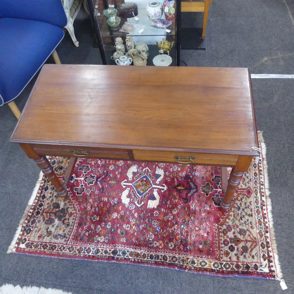 ANTIQUE MAHOGANY TABLE w. 2 DRAWERS 1050x490x680mm Image 1++
