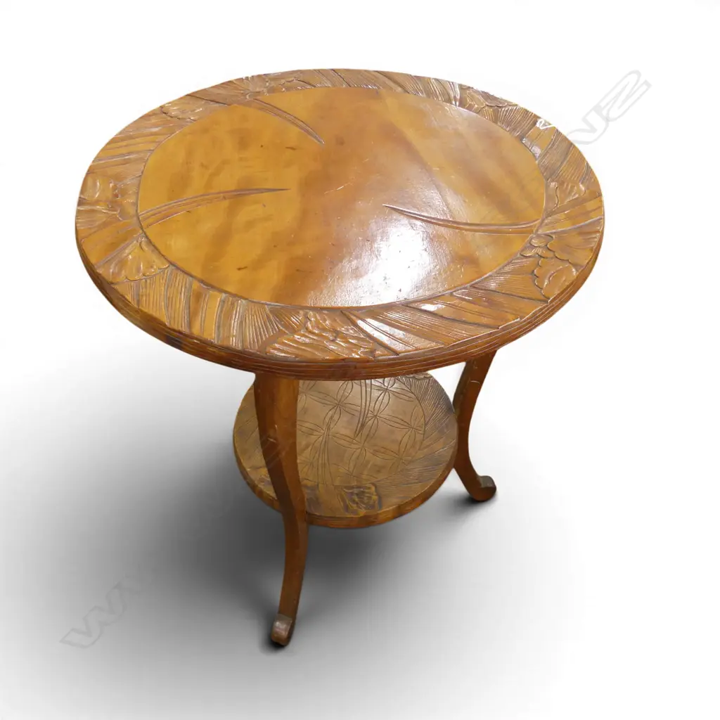 CARVED WOODEN SIDE TABLE H.670mm, 575mm dia Image 1++