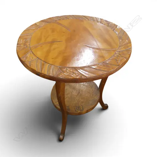 CARVED WOODEN SIDE TABLE H.670mm, 575mm dia