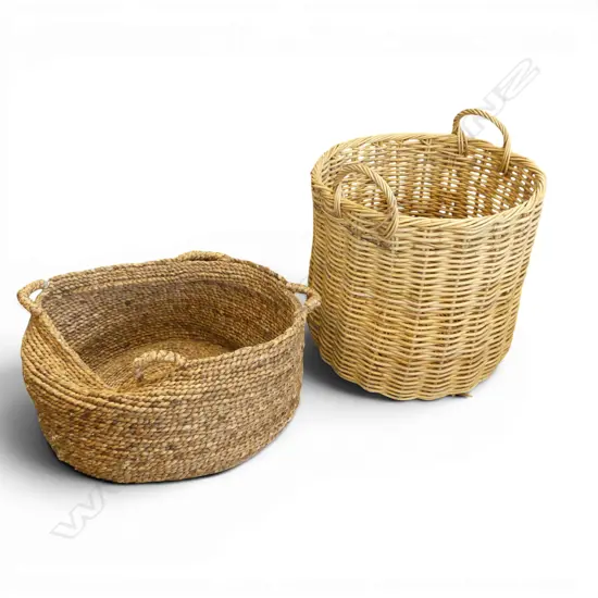 2 LG BASKETS; WOVEN CANE / RUSH 600mm dia