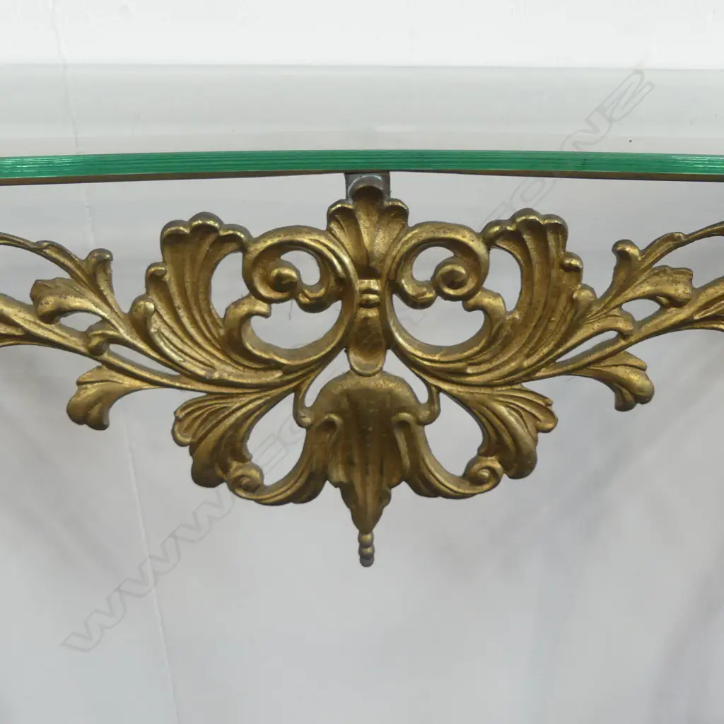 BRASS FRENCH STYLE CONSOLE TABLE with glass top 1070x320x820mm Image 1++