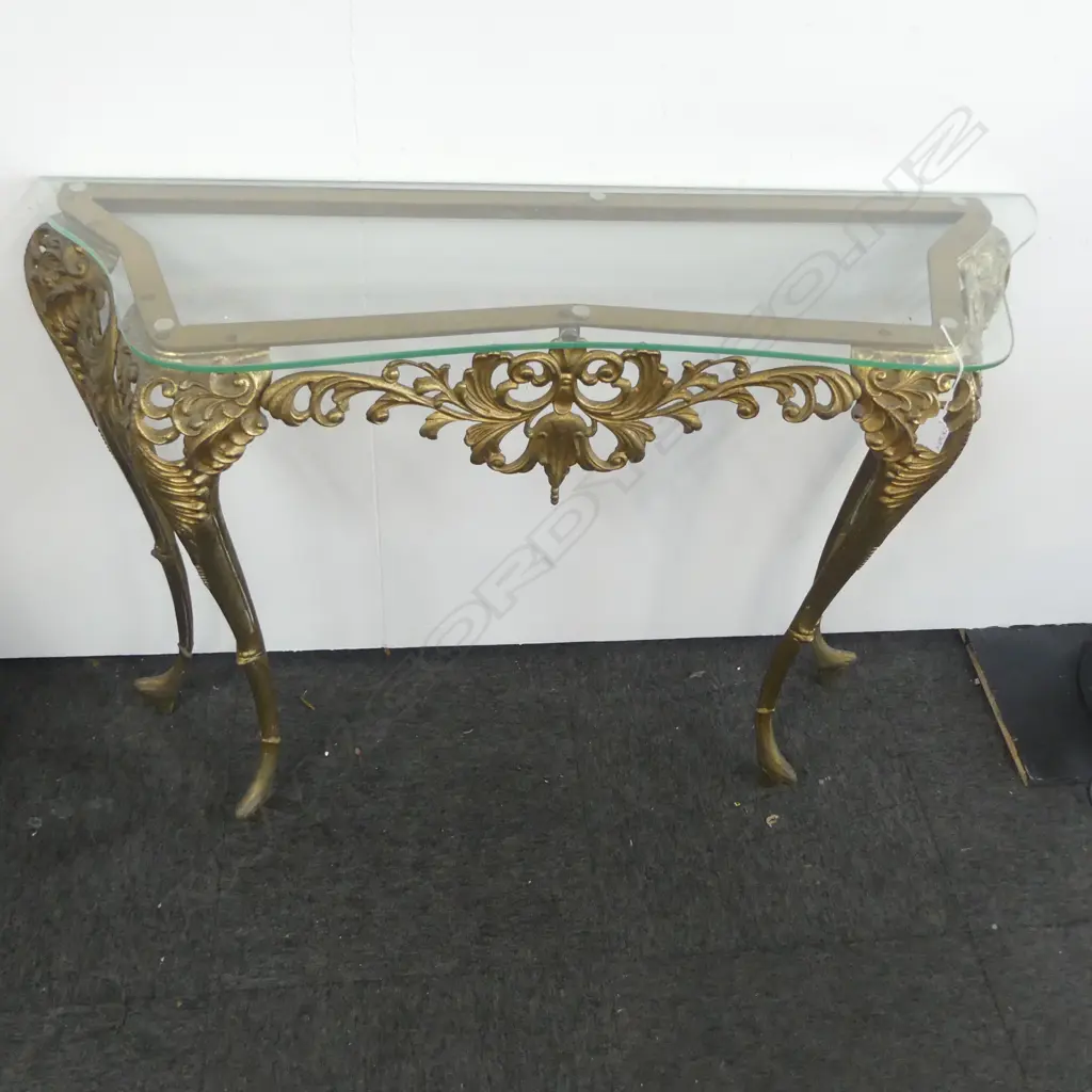 BRASS FRENCH STYLE CONSOLE TABLE with glass top 1070x320x820mm Image 1++