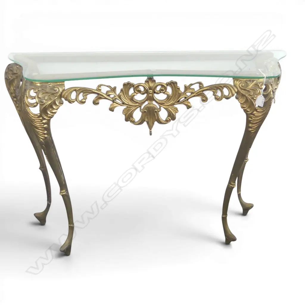 BRASS FRENCH STYLE CONSOLE TABLE with glass top 1070x320x820mm Image 1++