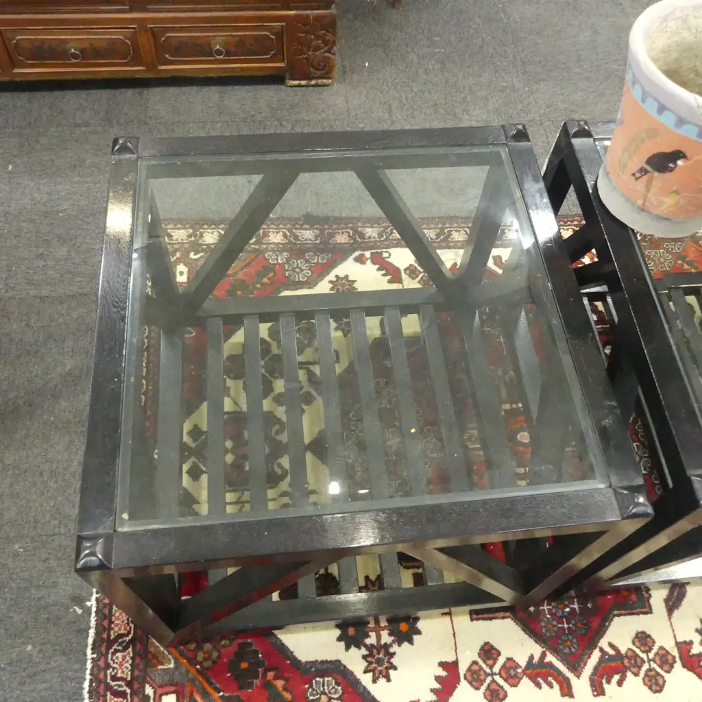 PR MODERN EBONISED SIDE TABLES, GLASS TOP 600x600x525mm Image 1++