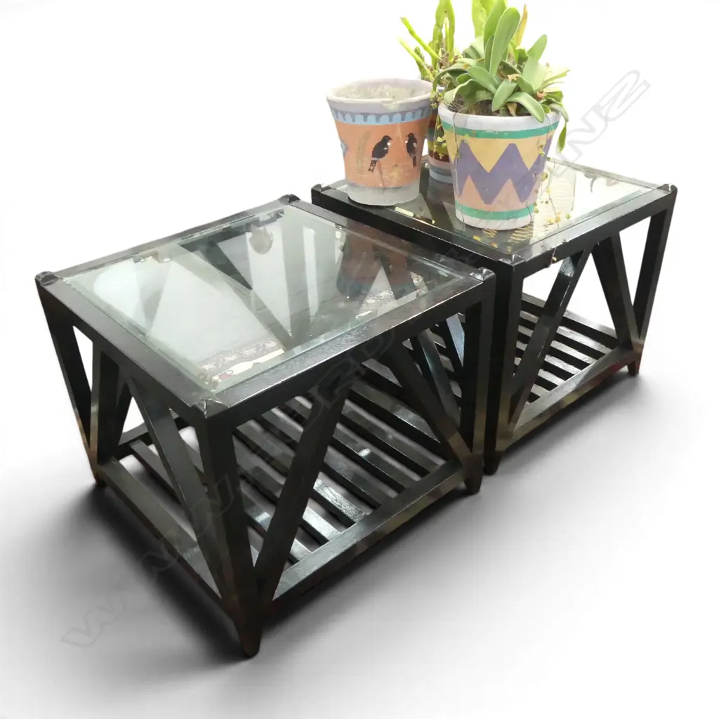PR MODERN EBONISED SIDE TABLES, GLASS TOP 600x600x525mm Image 1++