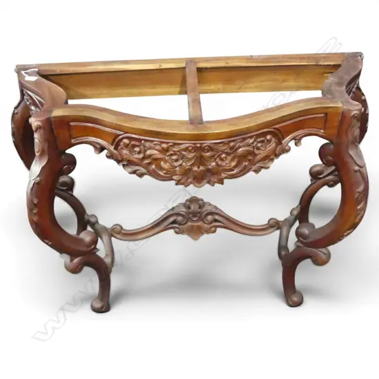 20thC CARVED MAHOGANY/TEAK CONSOLE TABLE. NO TOP.