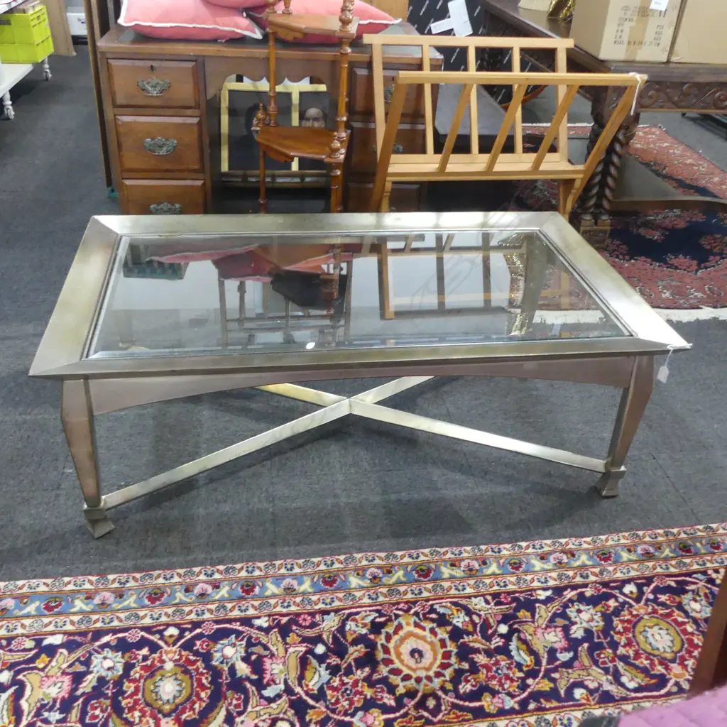CONTEMPORARY SILVER FINISHED RECTANGULAR COFFEE TABLE glass top 1325 x 760 x 450mm Image 1++