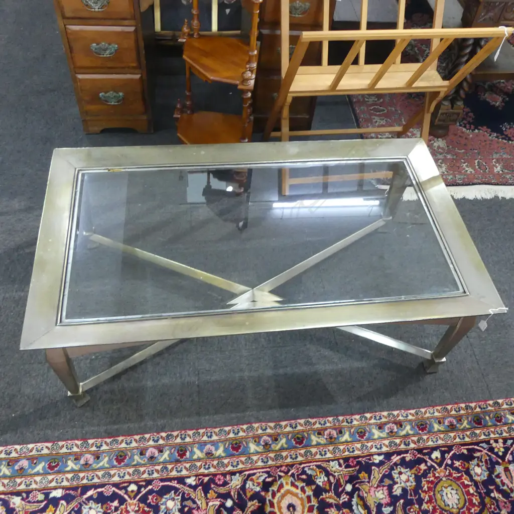CONTEMPORARY SILVER FINISHED RECTANGULAR COFFEE TABLE glass top 1325 x 760 x 450mm Image 1++