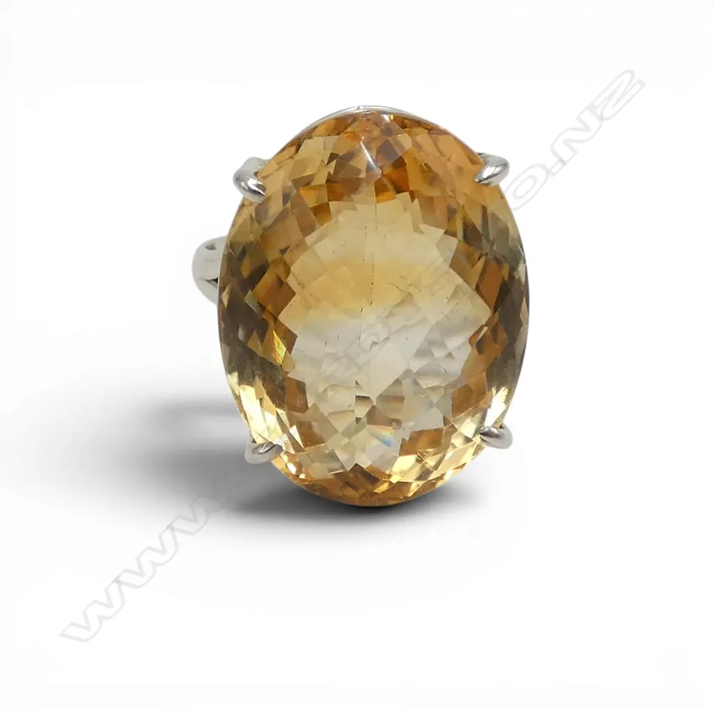 SILVER OVAL CUT CITRINE RING SIZE P Image 1++