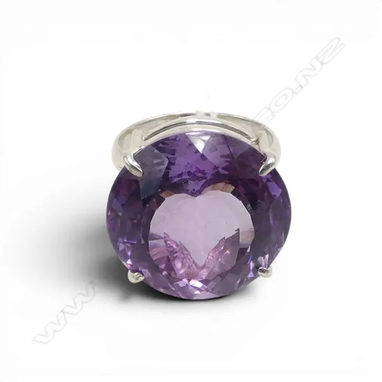SILVER ROUND CUT AMETHYST RING SIZE Q