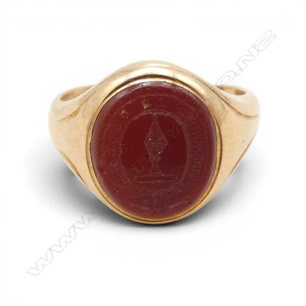 19thc 18ct gold & intaglio carved signet seal ring 4.3gms thin shank SIZE I Image 1++