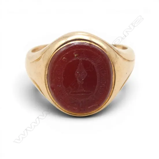 19thc 18ct gold & intaglio carved signet seal ring 4.3gms thin shank SIZE I