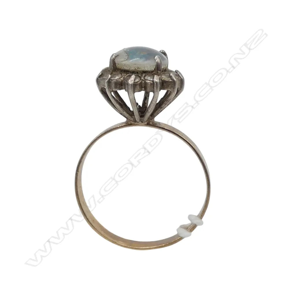 9CT RING WHITE SPINEL WITH WATER DAMAGED OPAL 3.3gms SIZE Q Image 1++