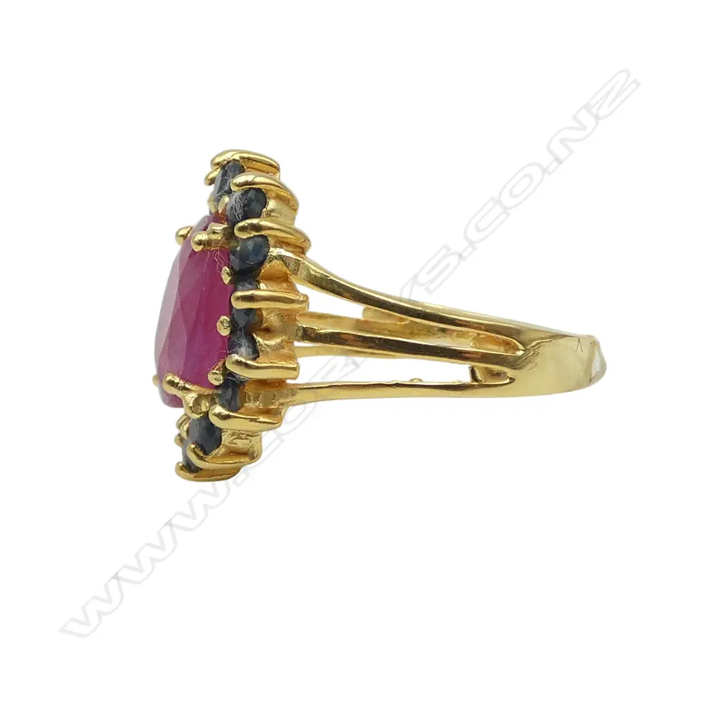 SILVER GILT RUBY (treated) SAPPHIRE RING SIZE S Image 1++