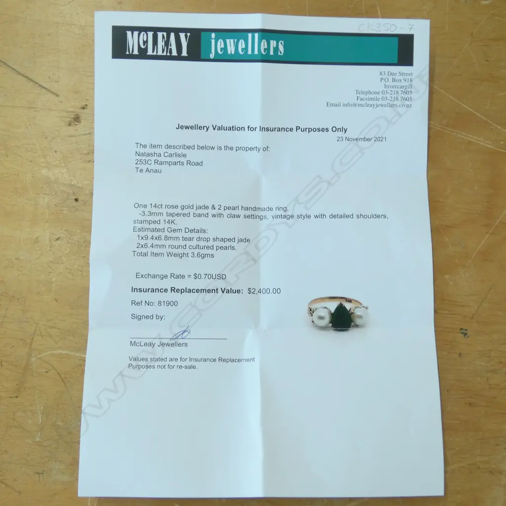 14CT ROSE GOLD POUNAMU AND PEARL RING 3.6gms (with valuation)SIZE Q Image 1++