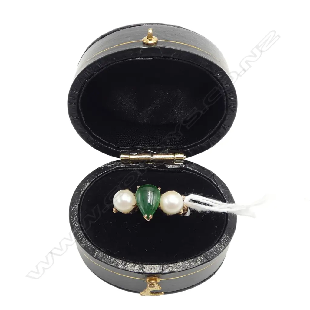 14CT ROSE GOLD POUNAMU AND PEARL RING 3.6gms (with valuation)SIZE Q Image 1++