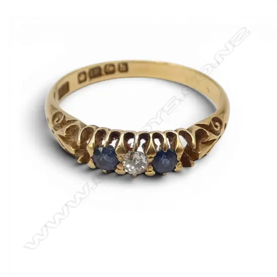 18ct gold SAPPHIRE & DIAMOND BRIDGE RING 2 stones missing 2.98gms SIZE Q