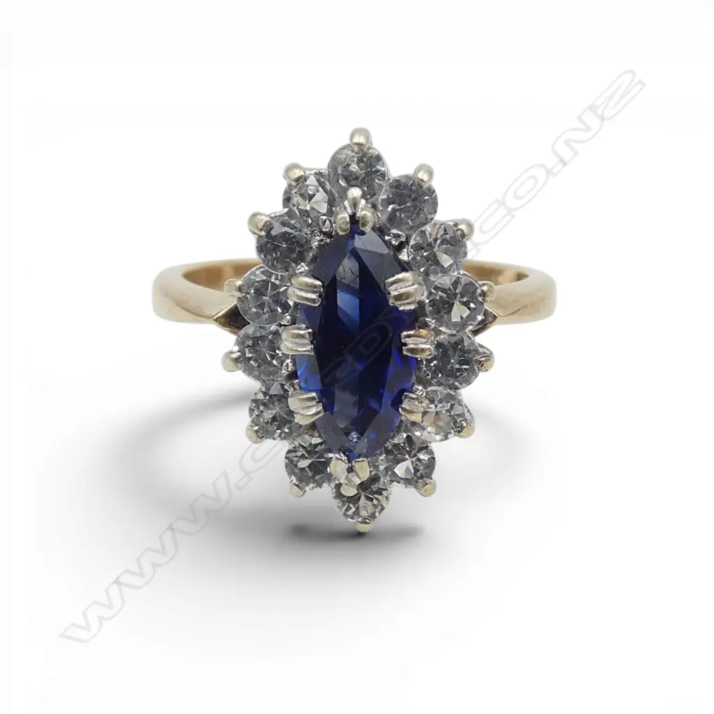 9CT SPINEL & SYN SAPPHIRE RING, 4.3gms SIZE M1/2 Image 1++
