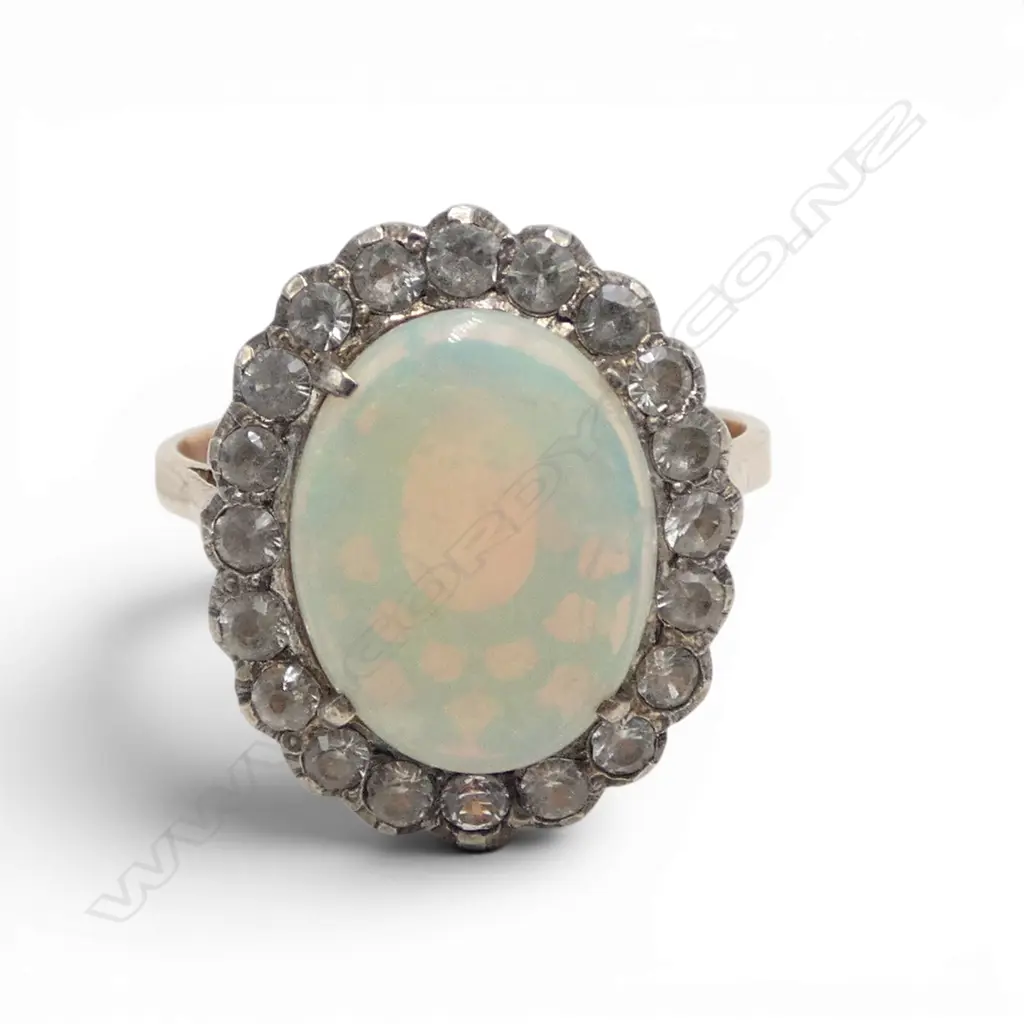 A vintage 9ct rose gold opal and white sapphire ring, Image 1++