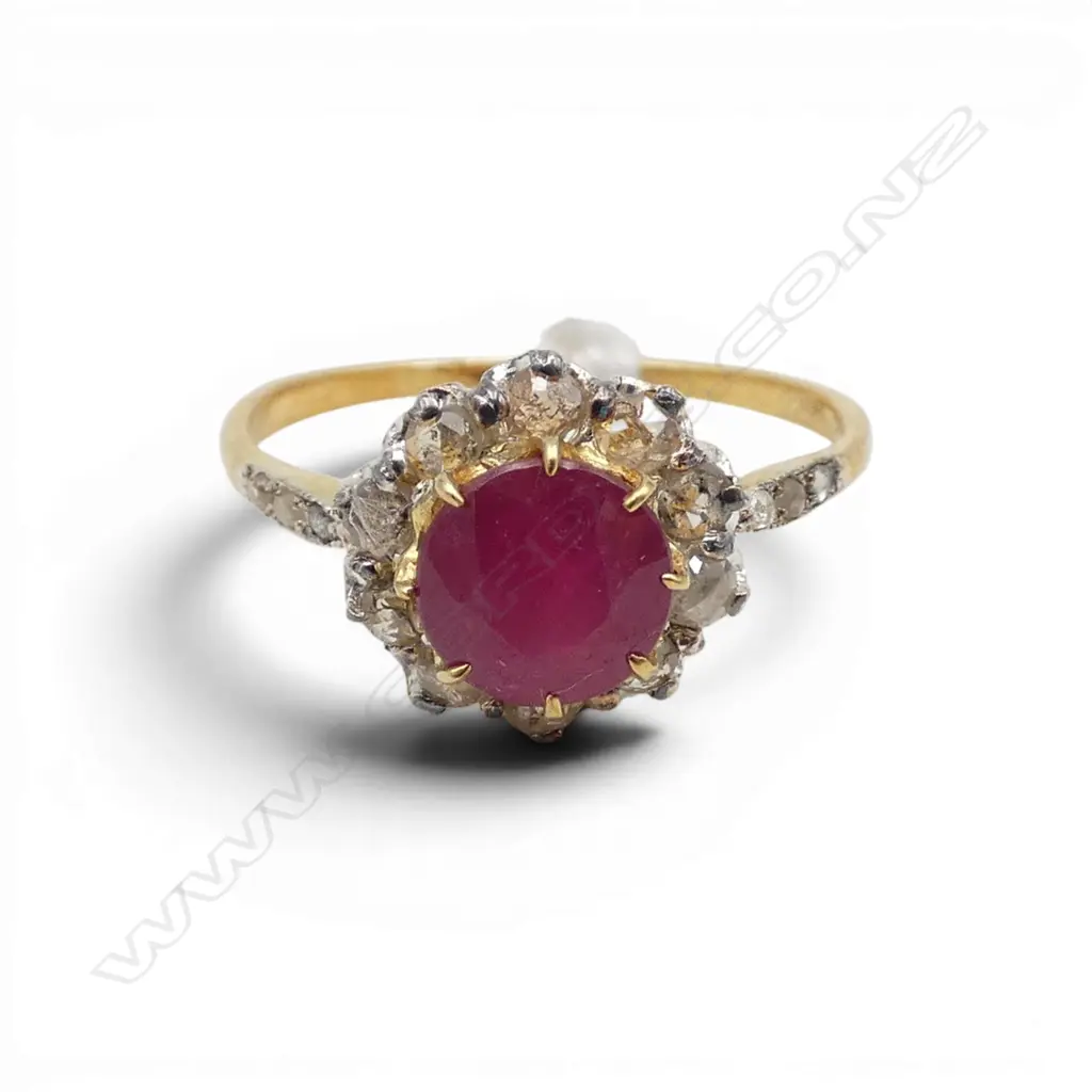 SILVER GILT RUBY AND ROSE CUT DIAMONDS RING SIZE M Image 1++