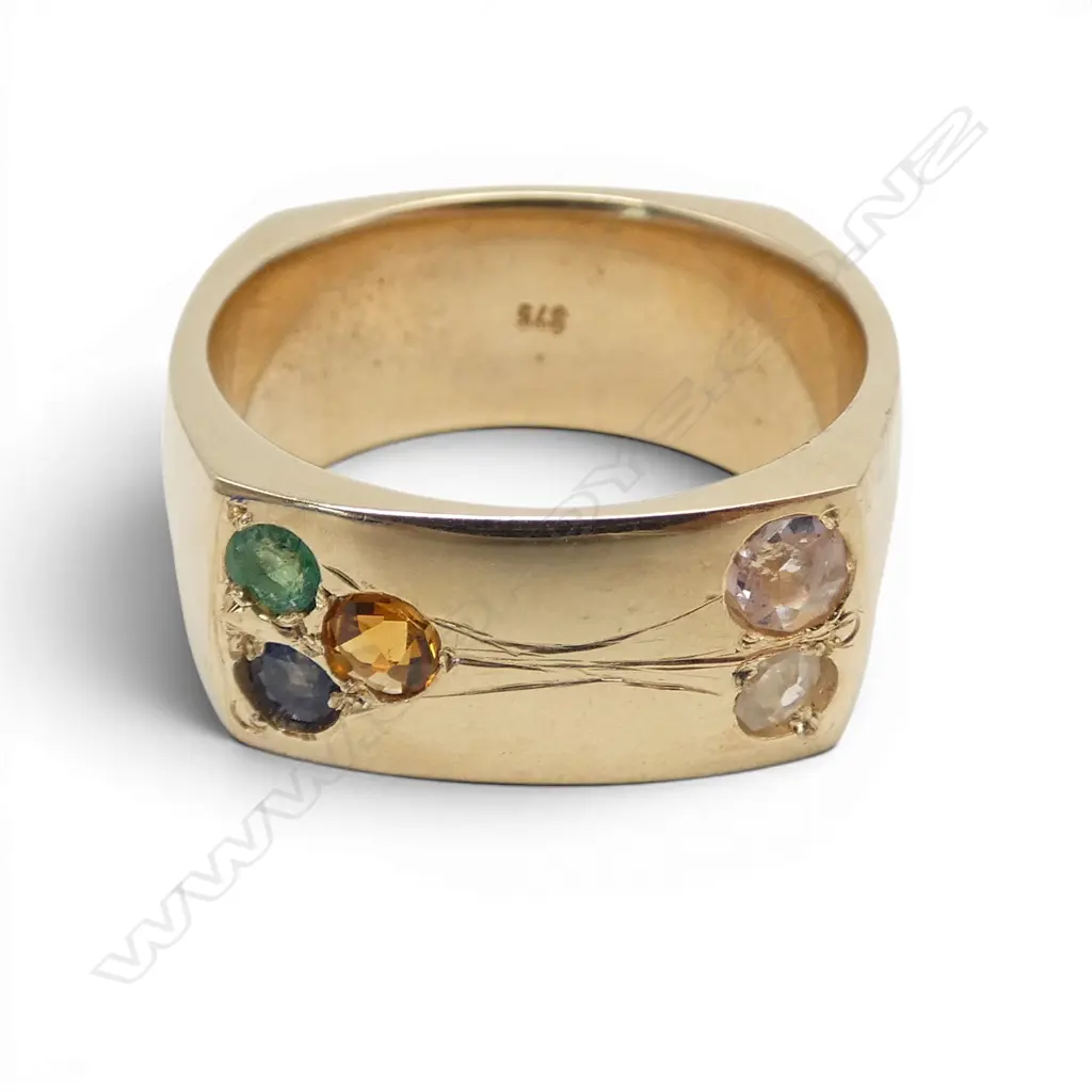 BESPOKE GENTS 9CT GOLD AND GEMSTONE SET RING 17.33gms (From the estate of jeweller Simon Misdale) SIZE X Image 1++