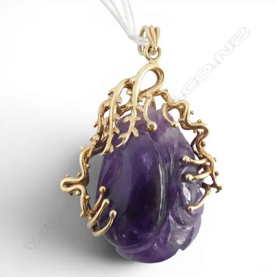 HAND MADE DESIGNER 14CT AMETHYST NUGGET PENDANT 50x35mm 22.6gms