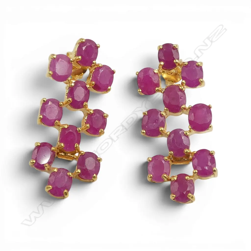 PAIR SILVER GILT AND RUBY (treated) EARRINGS Image 1++