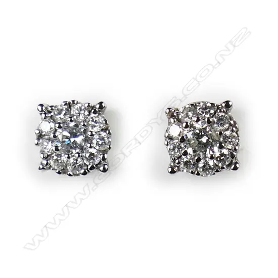 PR 9ct & CLUSTER DIAMOND EARRINGS twenty diamond, G-H, SI, 1.4gms WITH VALUATION