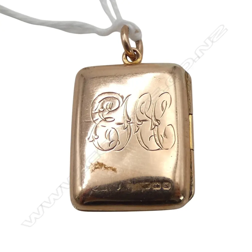 9CT LOCKET PENDANT w. RED STONE 21x17mm 3.7gms Image 1++